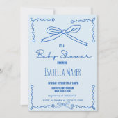 Retro Blue Hand Drawn Bow Babydusche Einladung (Vorderseite)