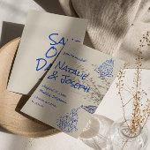 Retro Blue Hand Drawn Champagne Tower Cake Wedding Save The Date