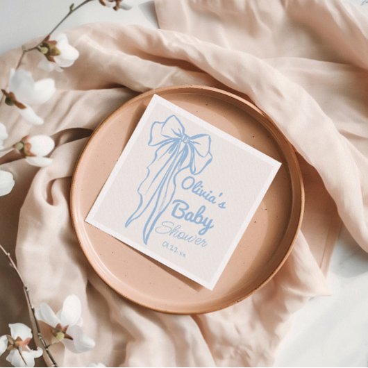 Retro Blue Hand Gezeichnet Bow Baby Boy Shower Serviette