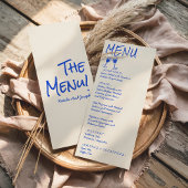 Retro Blue Hand Written Drawn Wine Wedding Menu  Menükarte