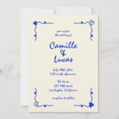 Retro Blue Handgeschriebene Whimsical Wedding Einladung (Vorderseite)