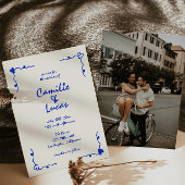 Retro Blue Handgeschriebene Whimsical Wedding Einladung