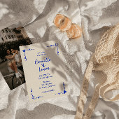 Retro Blue Handgeschriebene Whimsical Wedding Einladung