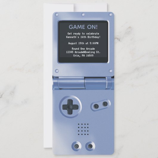 Retro Blue Handheld Gaming Birthday Invitation Einladung (Vorderseite)