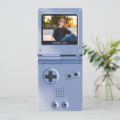 Retro Blue Handheld Gaming II Birthday Invitation Einladung (Stehend Vorderseite)