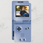 Retro Blue Handheld Gaming II Birthday Invitation Einladung (Vorne/Hinten)