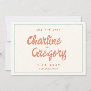 Retro Blue Handwriting Wedding Save the Date Einladung
