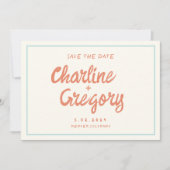 Retro Blue Handwriting Wedding Save the Date Einladung (Vorderseite)