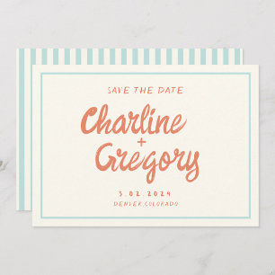 Retro Blue Handwriting Wedding Save the Date Invit Einladung