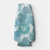 Retro Blue Hawaiian Monstera Leaf Monogram Flaschenkühler (Vorderseite)