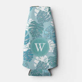 Retro Blue Hawaiian Monstera Leaf Monogram Flaschenkühler