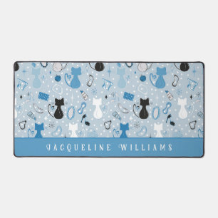 Retro Blue Heart Cats Schreibtischunterlage