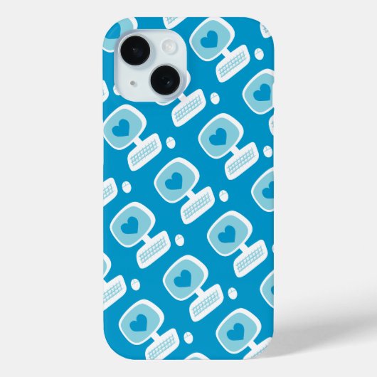 Retro Blue Heart Computer Geeky iPhone Case (Rückseite)
