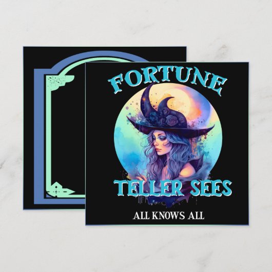 Retro Blue Hexe Halloween Karten (Vorne/Hinten)
