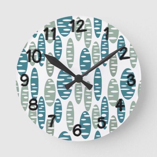 Retro Blue Holey Ovals Runde Wanduhr (Vorderseite)