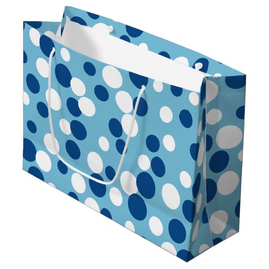 Retro Blue Holiday Dots Große Geschenktasche Große Geschenktüte (Vorderseite Schrägansicht)
