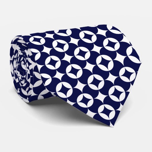 Retro Blue Interlocking Circles Shippo Geometric Krawatte (Gerollt)