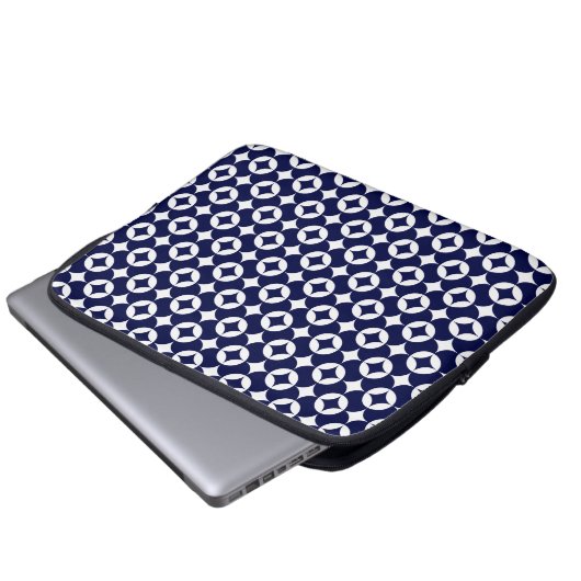 Retro Blue Interlocking Circles Shippo Geometric Laptopschutzhülle (Vorne Knopf)