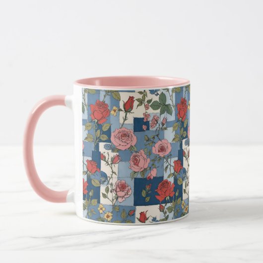 Retro Blue Jean Denim Patchwork mit Rose Tasse (Links)
