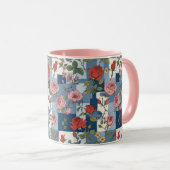 Retro Blue Jean Denim Patchwork mit Rose Tasse (VorderseiteRechts)