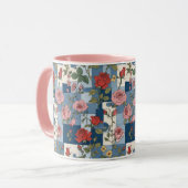 Retro Blue Jean Denim Patchwork mit Rose Tasse (Vorderseite Links)