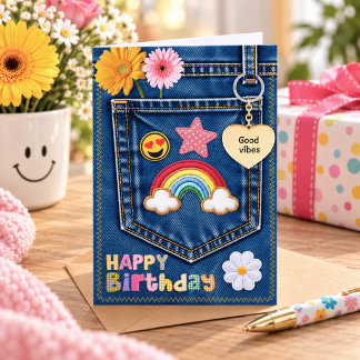 Retro Blue Jeans Geburtstag Karte