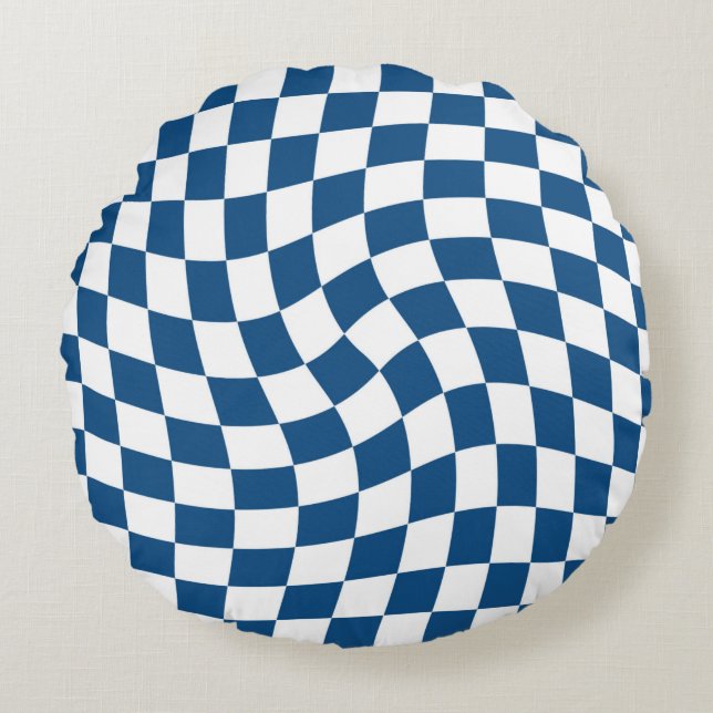 Retro Blue Karos Warted Checkered Dorm Room Rundes Kissen (Vorderseite)