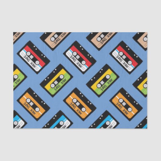 Retro Blue Kassettenmuster Geburtstag der 80er Jah Seidenpapier (Vorderseite)