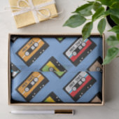 Retro Blue Kassettenmuster Geburtstag der 80er Jah Seidenpapier (Geschenk)