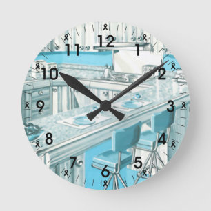 Retro Blue Kitchen Runde Wanduhr