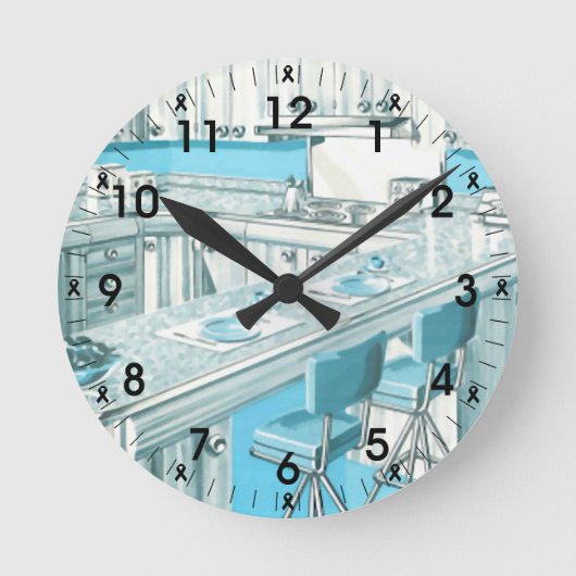 Retro Blue Kitchen Runde Wanduhr (Vorderseite)