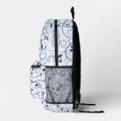 Retro Blue Leaf Swirl Muster Monogramm Bedruckter Rucksack (Rechts)
