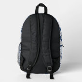 Retro Blue Leaf Swirl Muster Monogramm Bedruckter Rucksack (Rückseite)