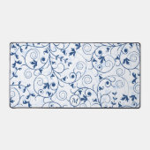 Retro Blue Leaf Swirl Muster Monogramm Schreibtischunterlage (Vorderseite)