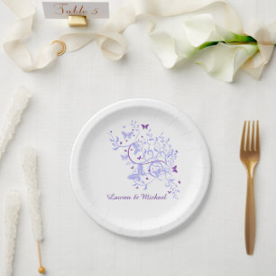 Retro Blue Lila Butterfly Swirl Hochzeit Pappteller