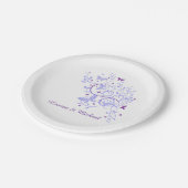 Retro Blue Lila Butterfly Swirl Hochzeit Pappteller (Schrägansicht)
