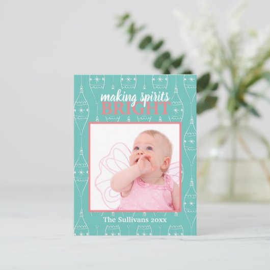 Retro Blue Making Spirits Bright Baby Girl Postkarte (Stehend Vorderseite)
