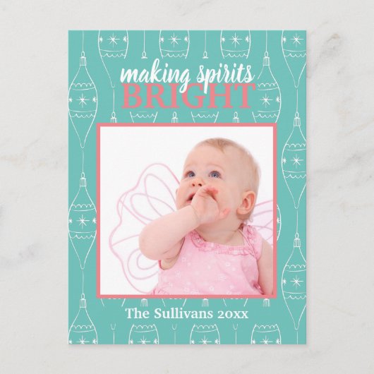 Retro Blue Making Spirits Bright Baby Girl Postkarte (Vorderseite)
