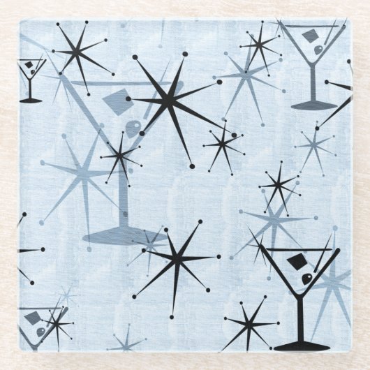 Retro Blue Martini Stars Glasuntersetzer (Vorderseite)