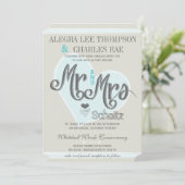 Retro Blue Mint Mr. and Mrs Typografy Wedding Einladung (Stehend Vorderseite)