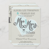Retro Blue Mint Mr. and Mrs Typografy Wedding Einladung (Vorne/Hinten)