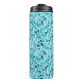 Retro Blue Mosaic Thermal Tumbler Thermosbecher (Vorderseite)