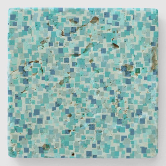 Retro Blue Mosaik Untersetzer (Vorderseite)