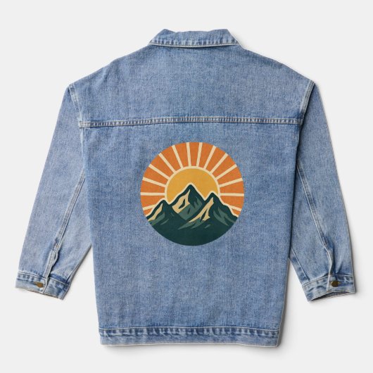 Retro Blue Mountain Sunrise Outdoor Nature Sun Art Jeansjacke (Rückseite)