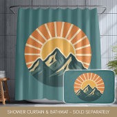 Retro Blue Mountain Sunrise | Outdoor Nature Teal Duschvorhang