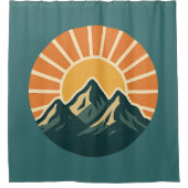 Retro Blue Mountain Sunrise | Outdoor Nature Teal Duschvorhang (Vorderseite)