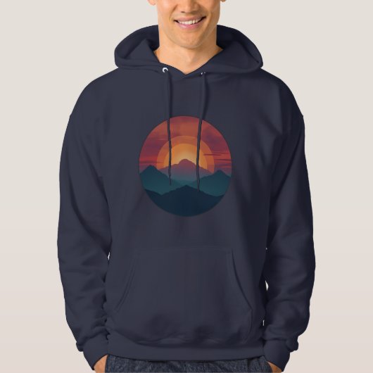 Retro Blue Mountain Sunset | Nature Watercolor Art Hoodie (Vorderseite)