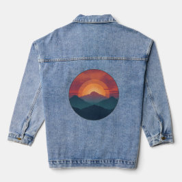Retro Blue Mountain Sunset | Nature Watercolor Art Jeansjacke