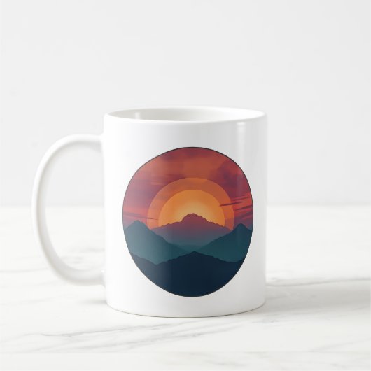 Retro Blue Mountain Sunset | Nature Watercolor Art Kaffeetasse (Links)