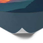 Retro Blue Mountain Sunset | Nature Watercolor Art Poster (Ecke)